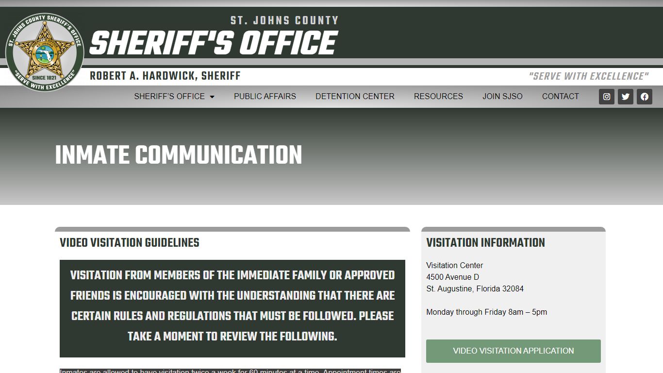 Inmate Contact Information - St. Johns County Sheriff's Office
